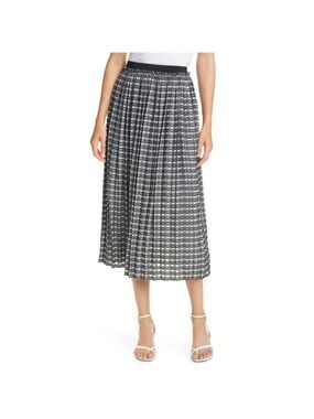 TED BAKER Coliin Checked Pleated Crepe Midi Skirt In Black TB 2 US small 4 6